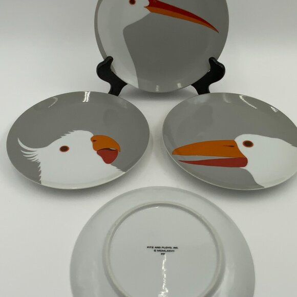 Set of 4 Vintage Fitz and Floyd Birds of a Feather Gray Salad Plates 1977 - Picture 5 of 9